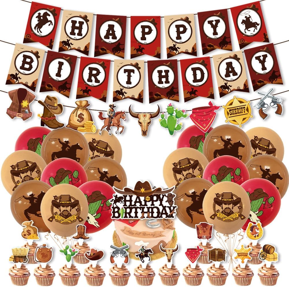 Conjunto de decorações de aniversário com tema ocidental de cowboy, 18 unidades