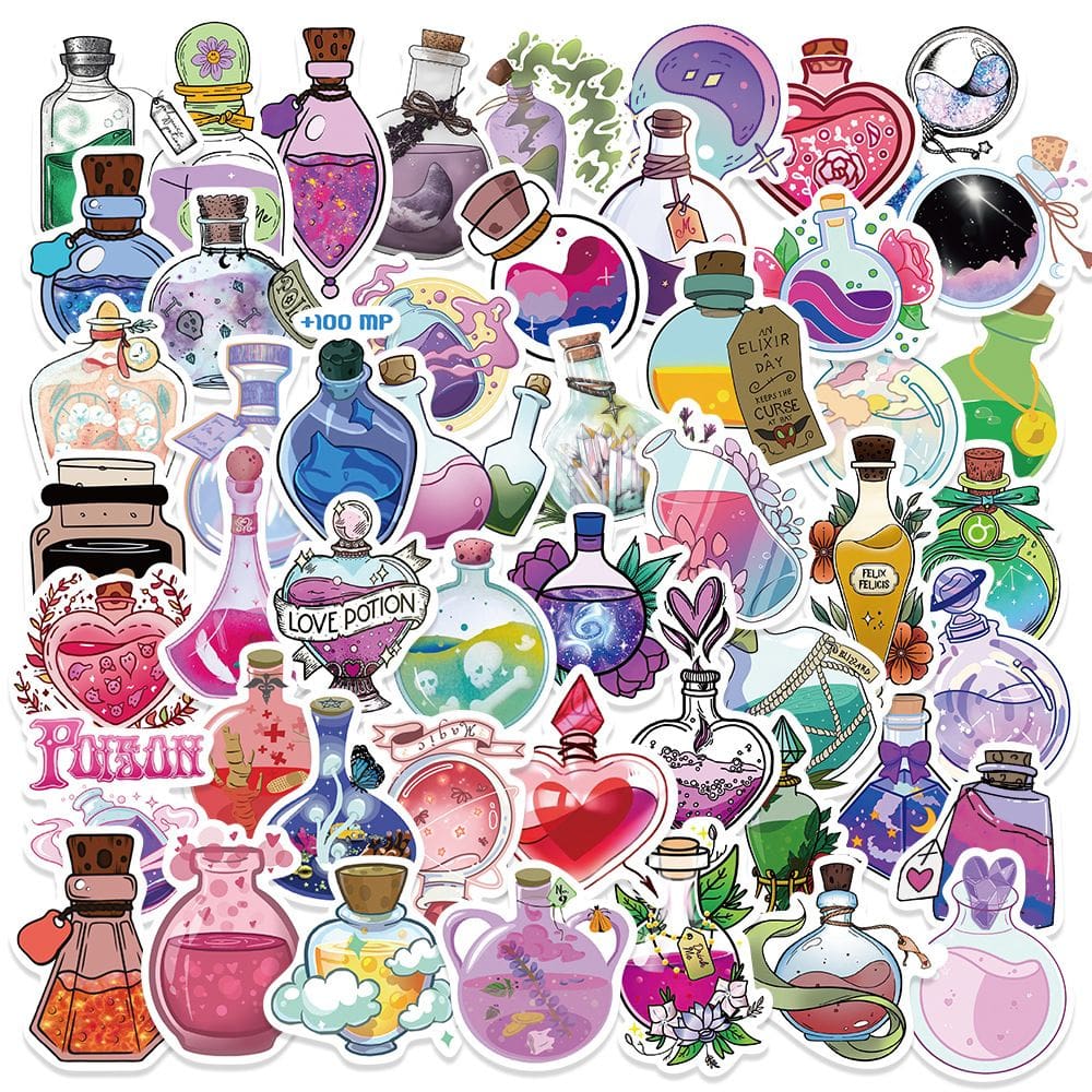 Adesivos Cartoon Magic Potion, 50 peças, decalques de vinil à prova d`água