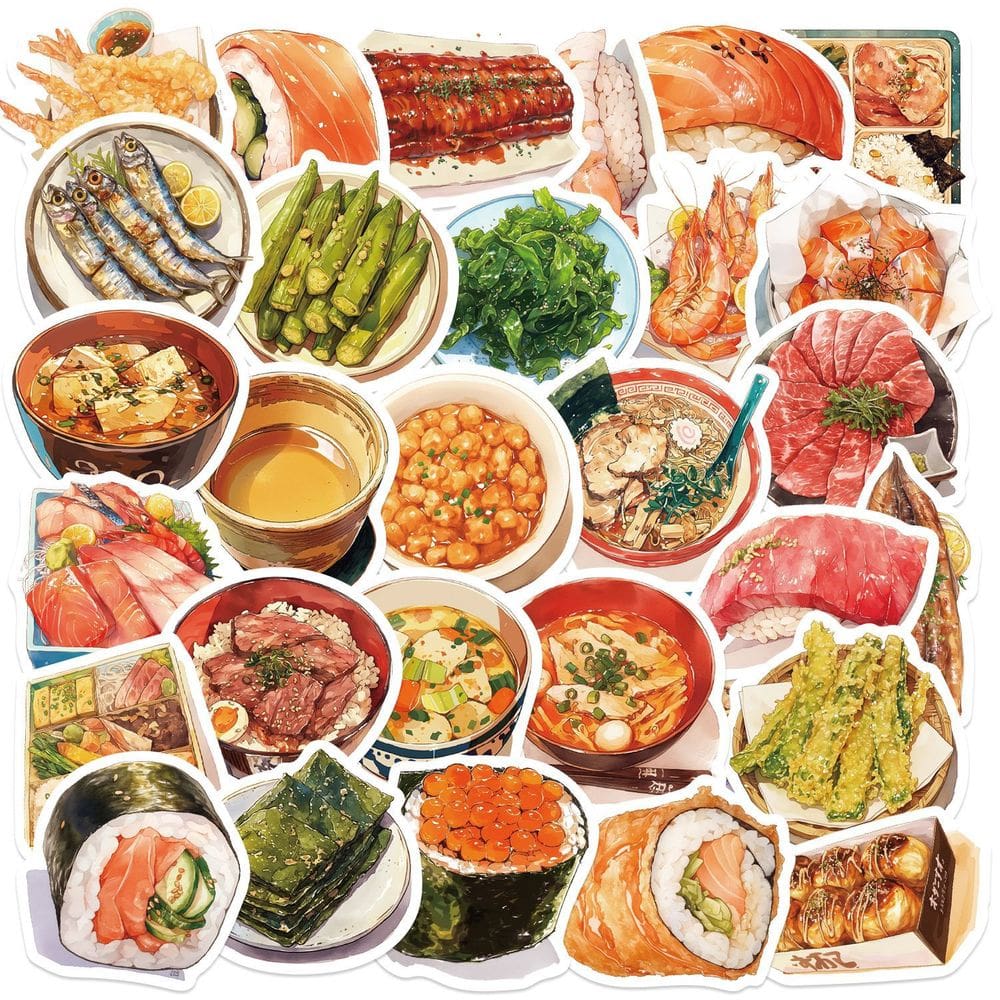 Adesivos de comida japonesa, 50 peças, lindos desenhos animados Kawaii, sushi e D