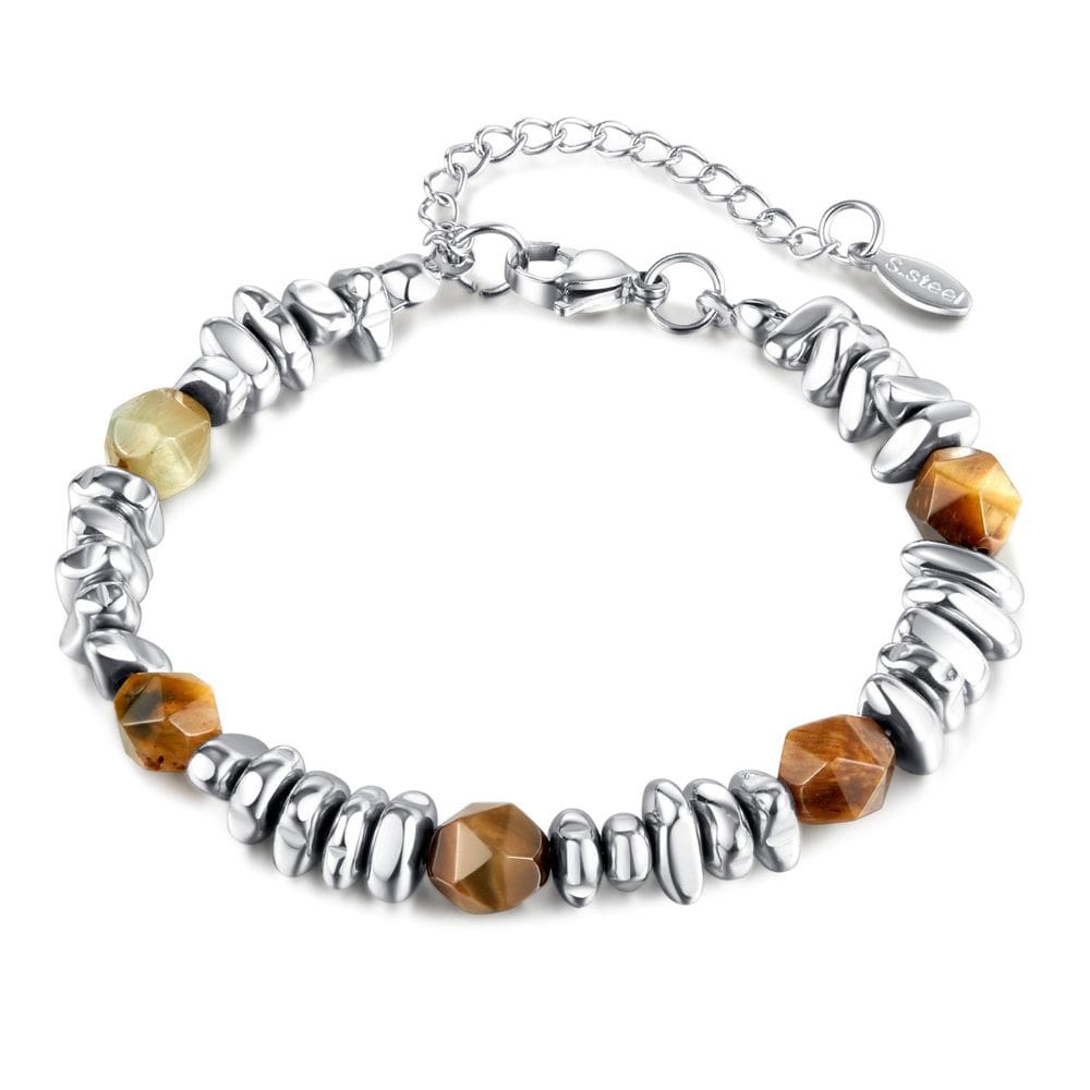 Pulseira Yellow Tiger Eye Stone em aço inoxidável 18g unissex