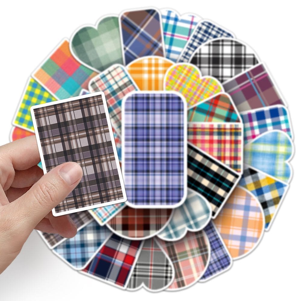 Pacote de adesivos com padrão xadrez, 50 unidades, vinil quadriculado colorido