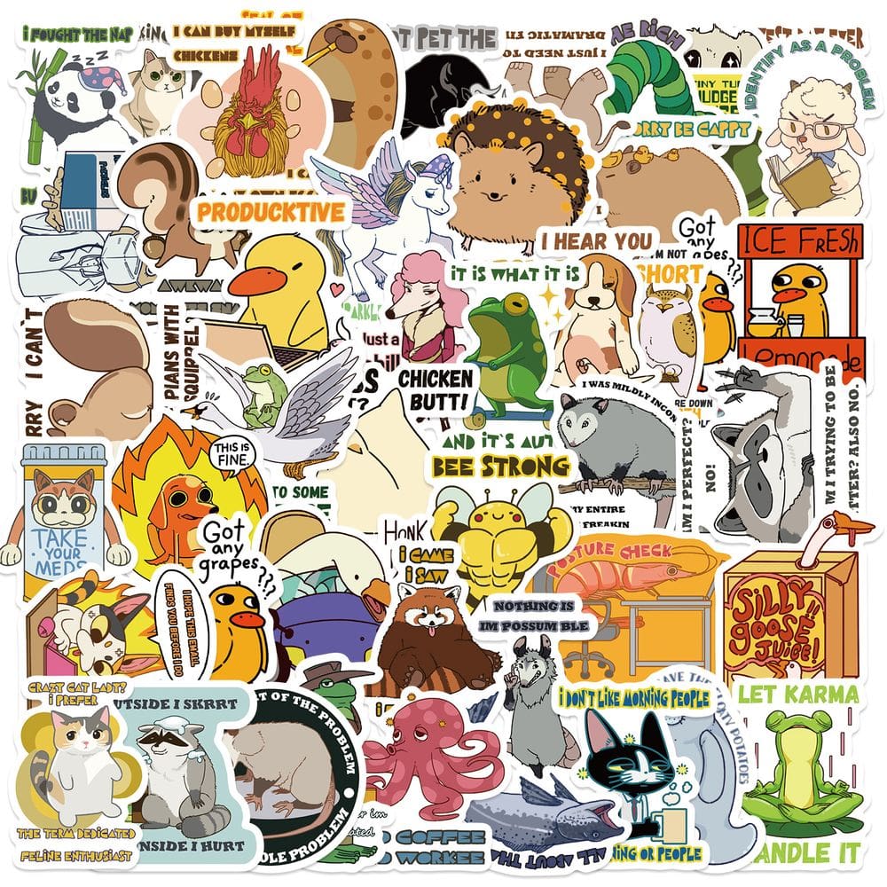 Pacote de adesivos Funny Animal Quote, 50 unidades de decalques de desenhos animados