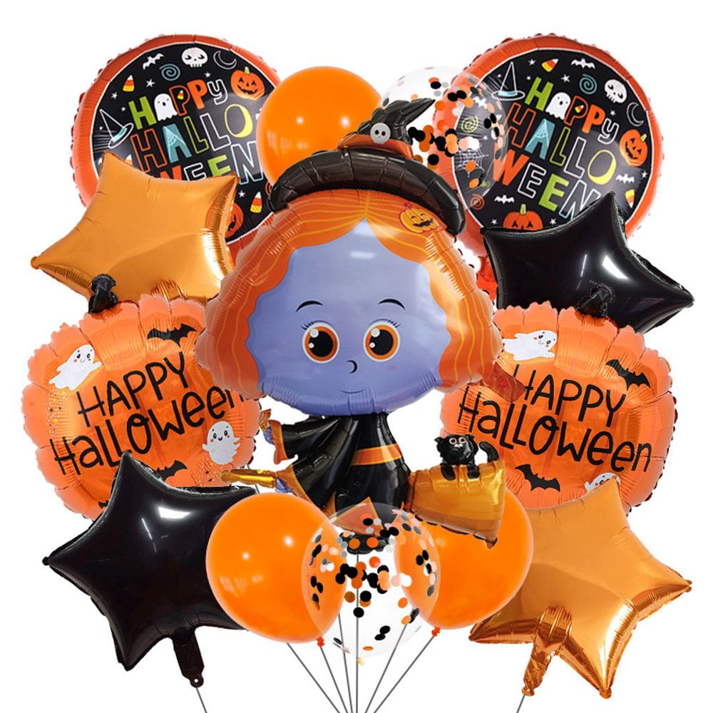 Conjunto de balões de Halloween, 14 peças de balão Witch Foil 30-76 cm preto