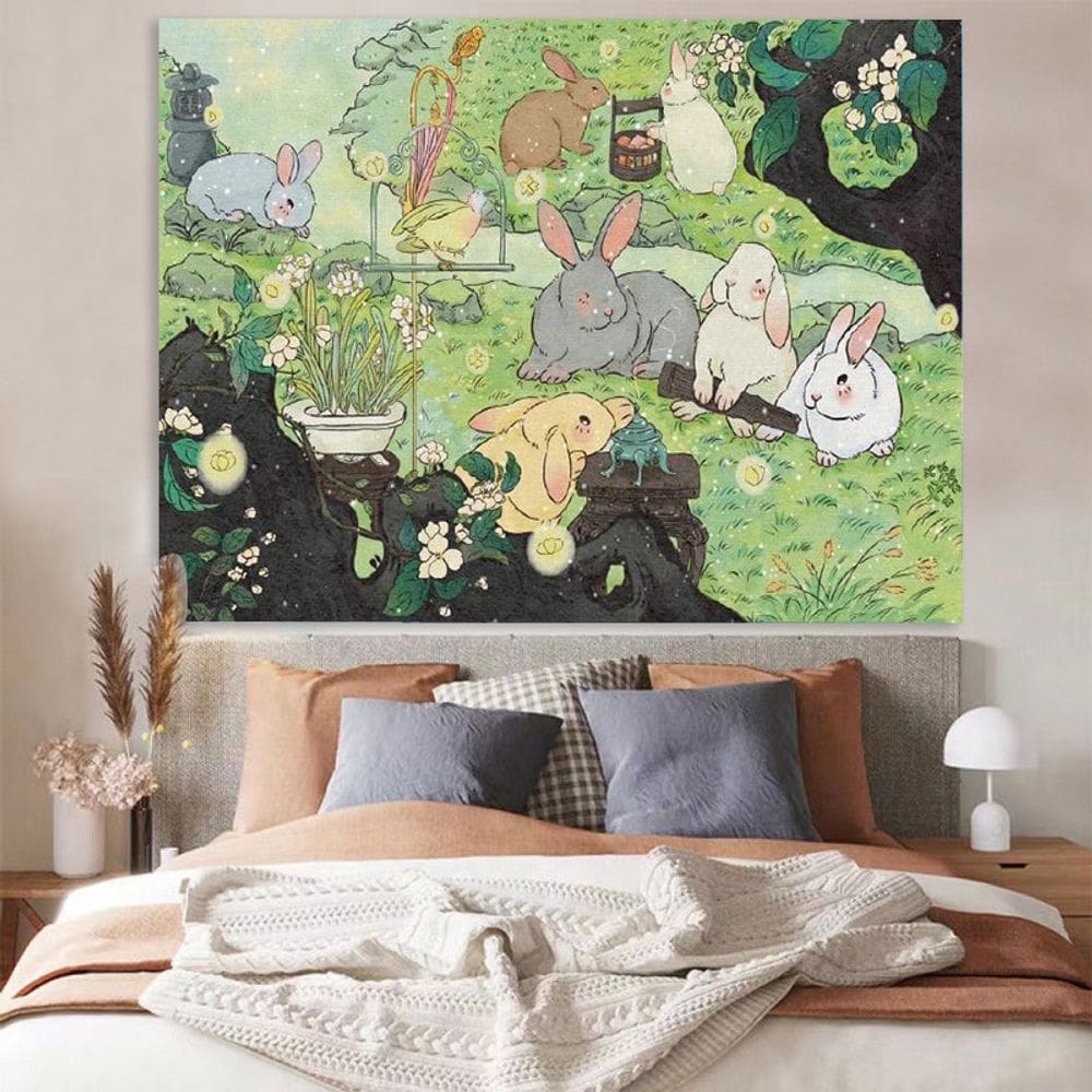 Tapeçaria para pendurar na parede Cartoon Bunny Cute Rabbits 150x130cm