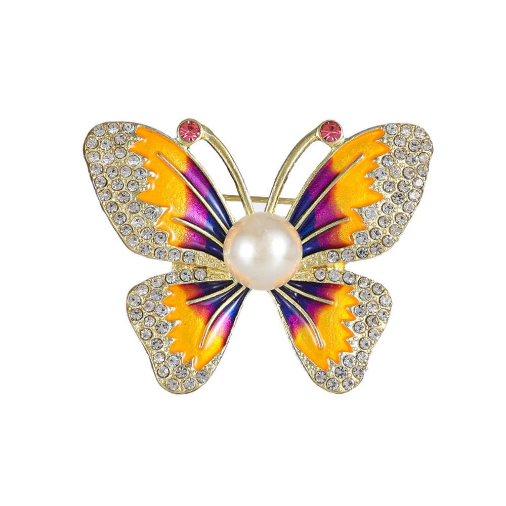 Alfinetes de broche Colorful Butterfly Vintage com centro de pérolas