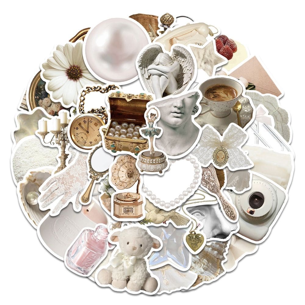 Pacote de adesivos em vinil branco estilo creme estético, 50 unidades