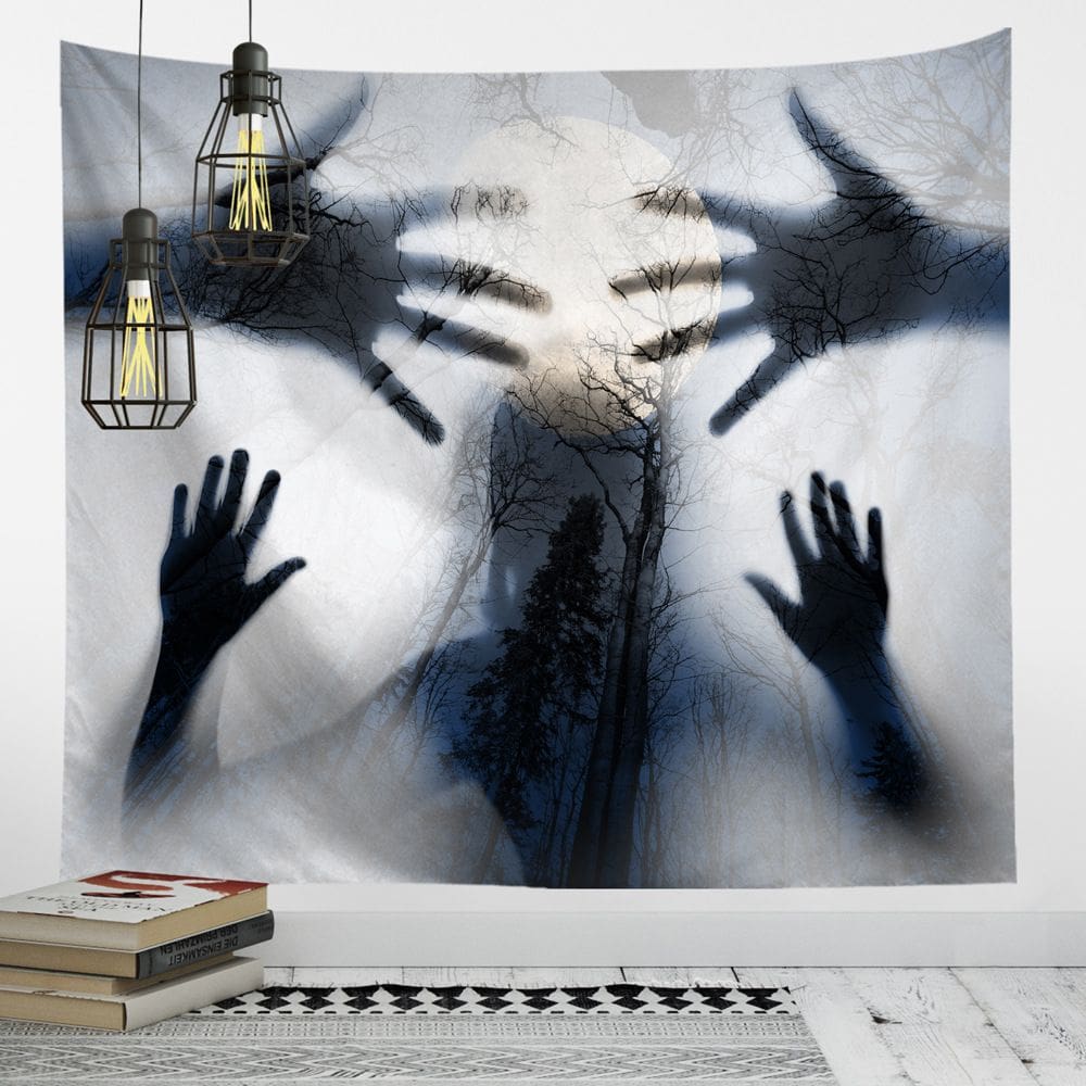 Tapeçaria para pendurar na parede Halloween Shadow Hands Moon 150x130cm