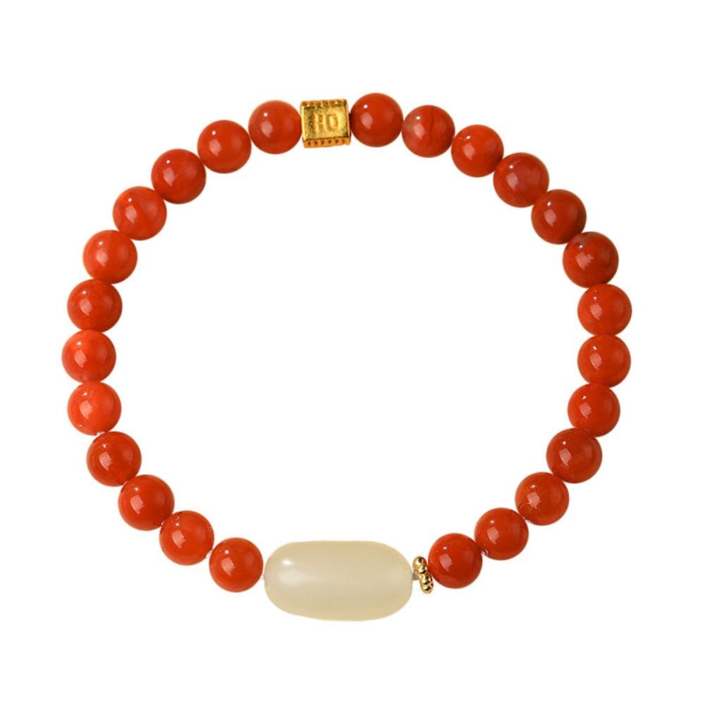 Pulseira de ágata vermelha do sul com pérola de jade hetiana branca