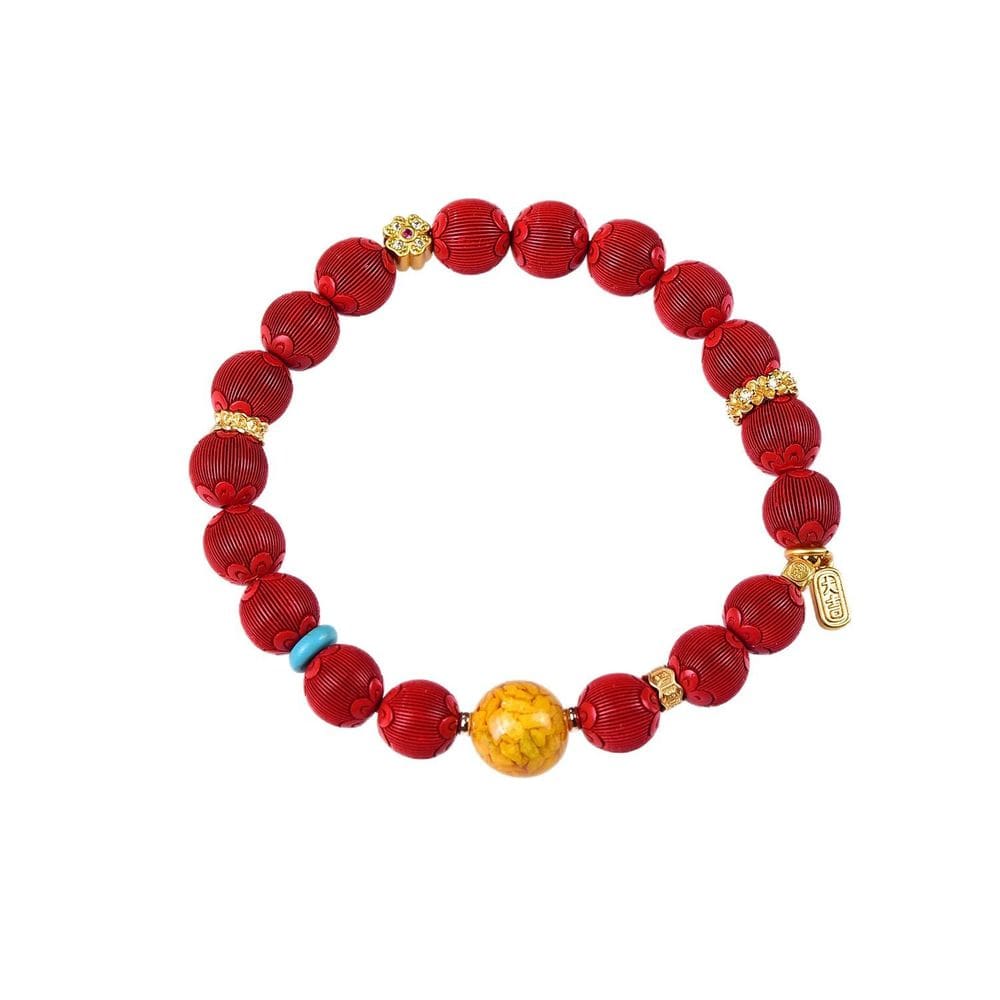 Pulseira Cinnabar com miçangas cortadas em lanterna e detalhes em amarelo