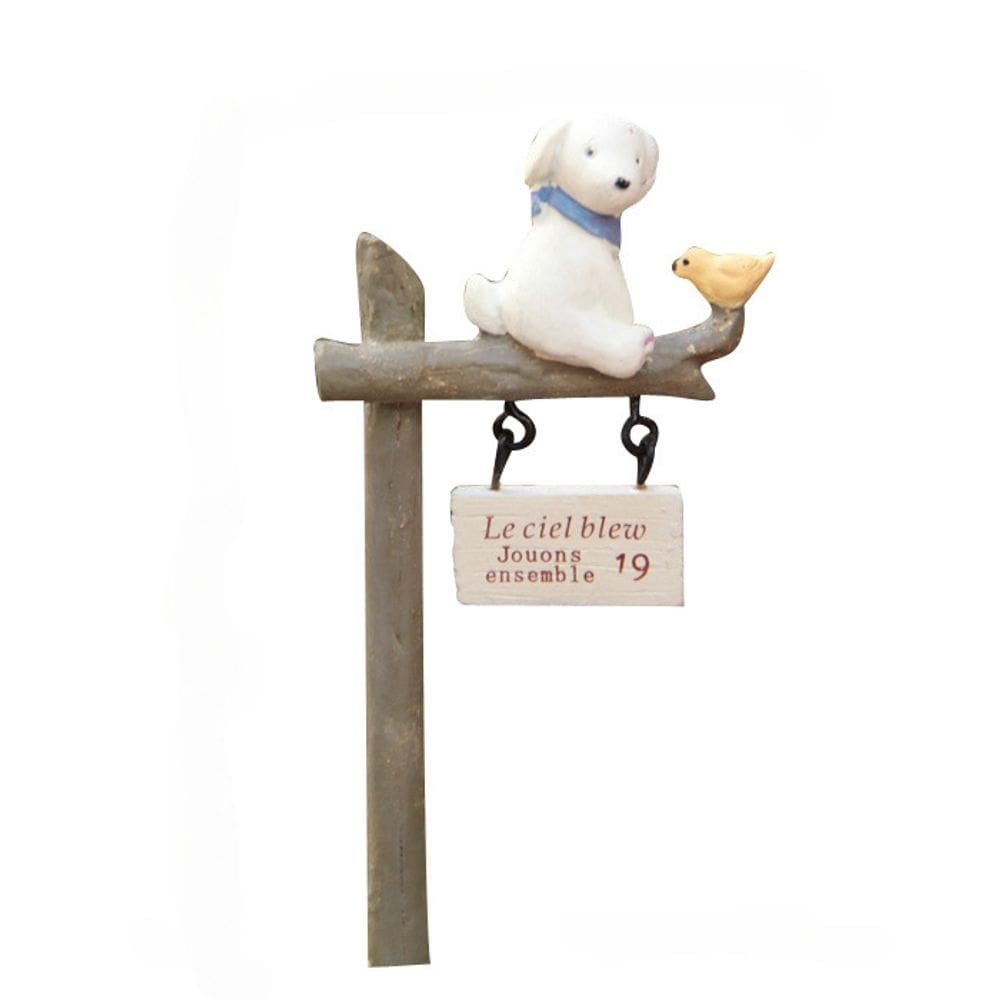 Escultura de cão de resina criativa com pássaro para decoração de jardim