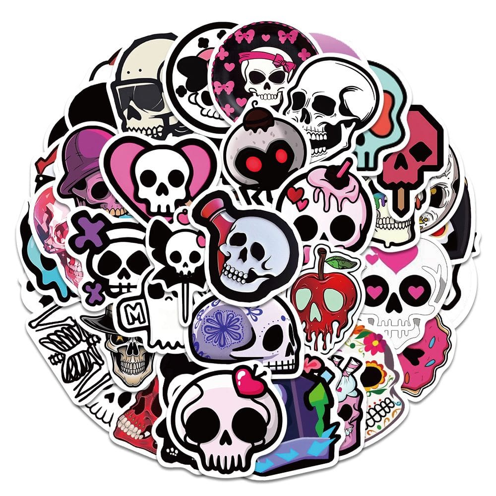 Pacote de adesivos Colorful Skull 50 unidades Cartoon Horror Waterproof
