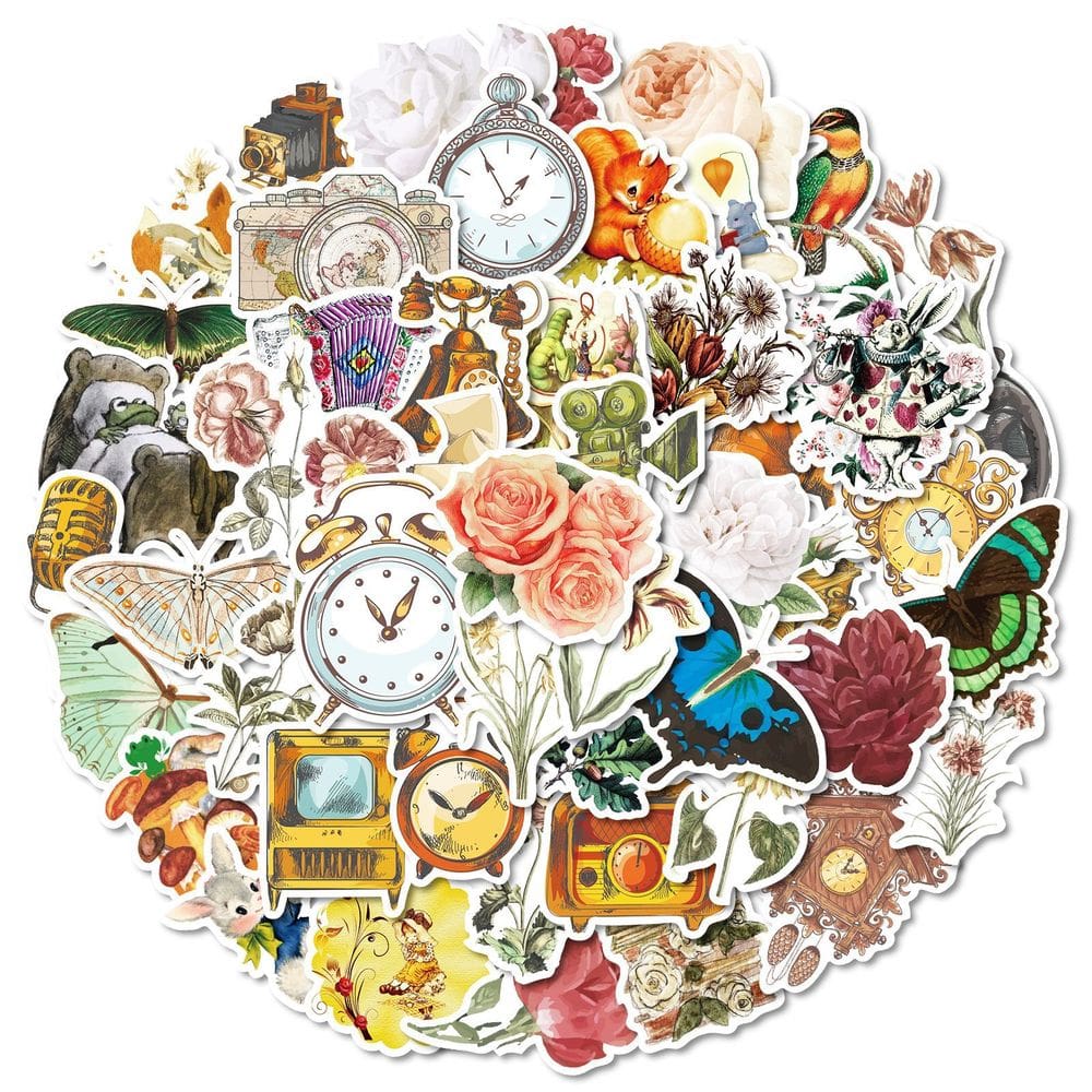 Conjunto de adesivos vintage retrô de vinil impermeável para alimentos e bebidas, 50 unidades