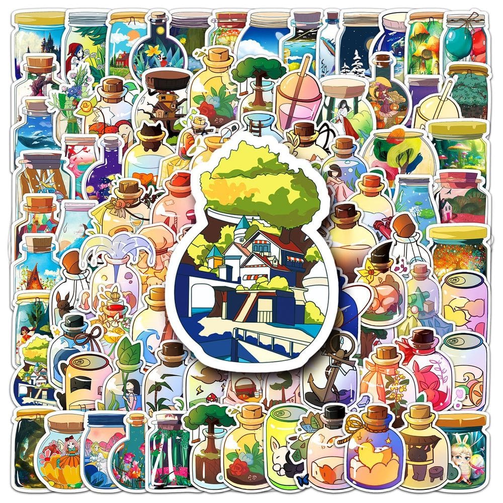 Pacote de adesivos, garrafa de desenho animado, 100 unidades de vinil impermeável para crianças