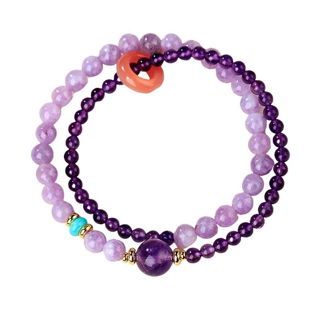 Pulseira de ametista natural para mulheres, dupla fita frisada