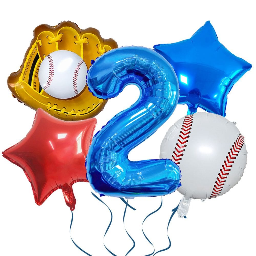 Conjunto de balões com tema de beisebol, 5 peças com balão de alumínio de 2 números