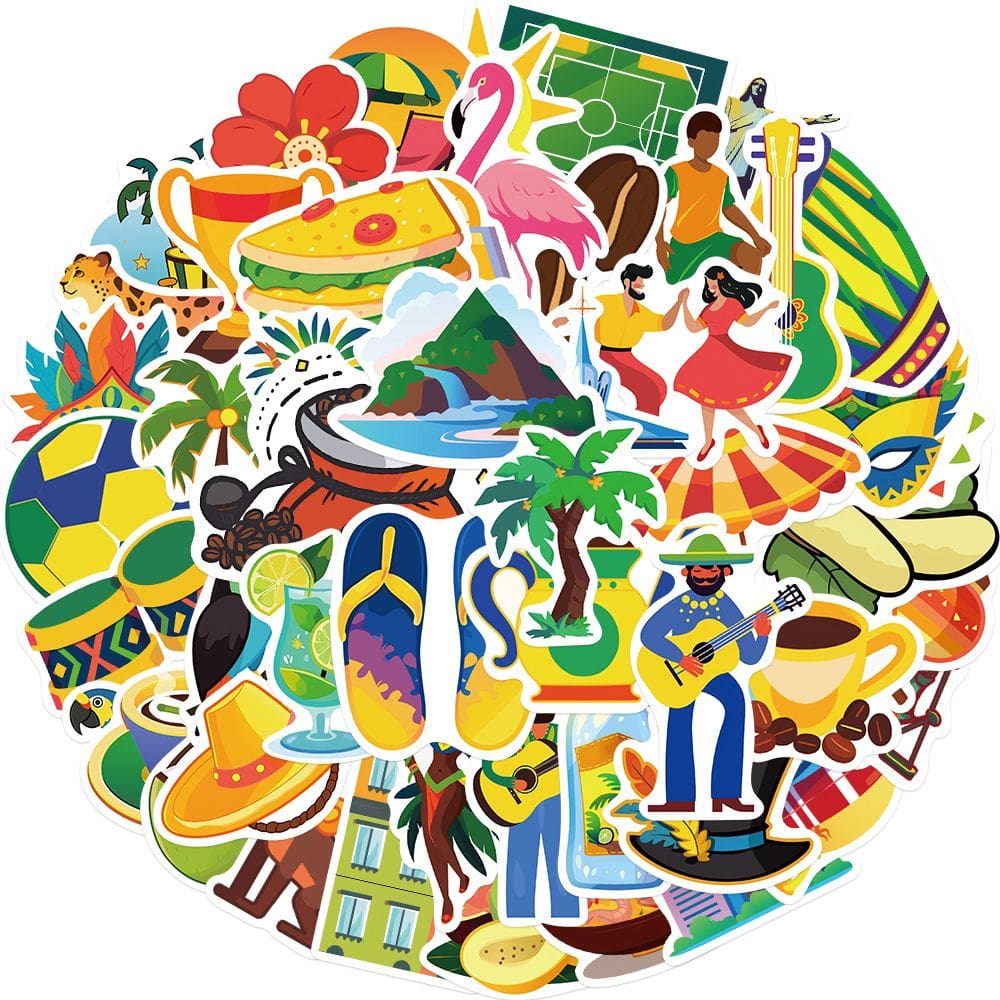 Conjunto de adesivos Brazil Theme, 50 peças de vinil impermeável para bricolage