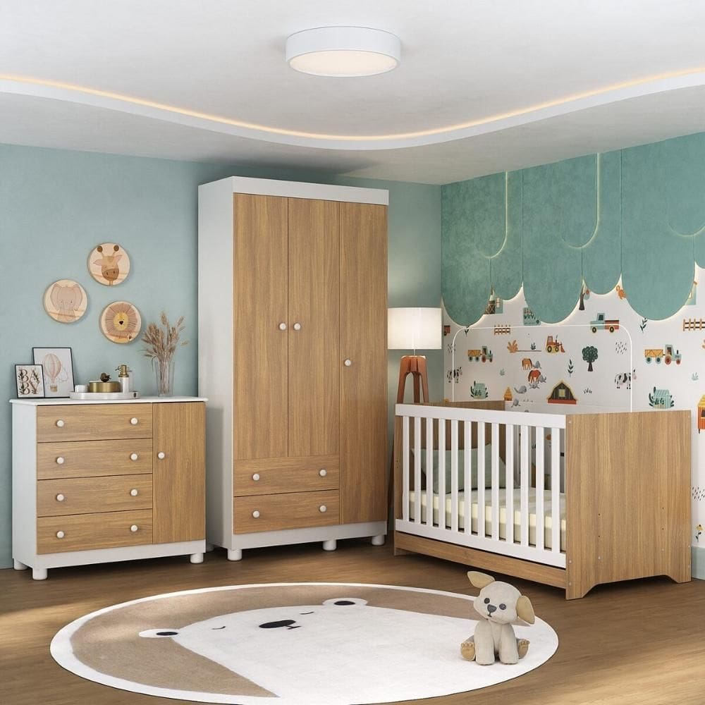 Quarto de Bebê Completo com Berço Americano 3 em 1 p/Colchão 130x70cm Allegra Multimóveis MP4590