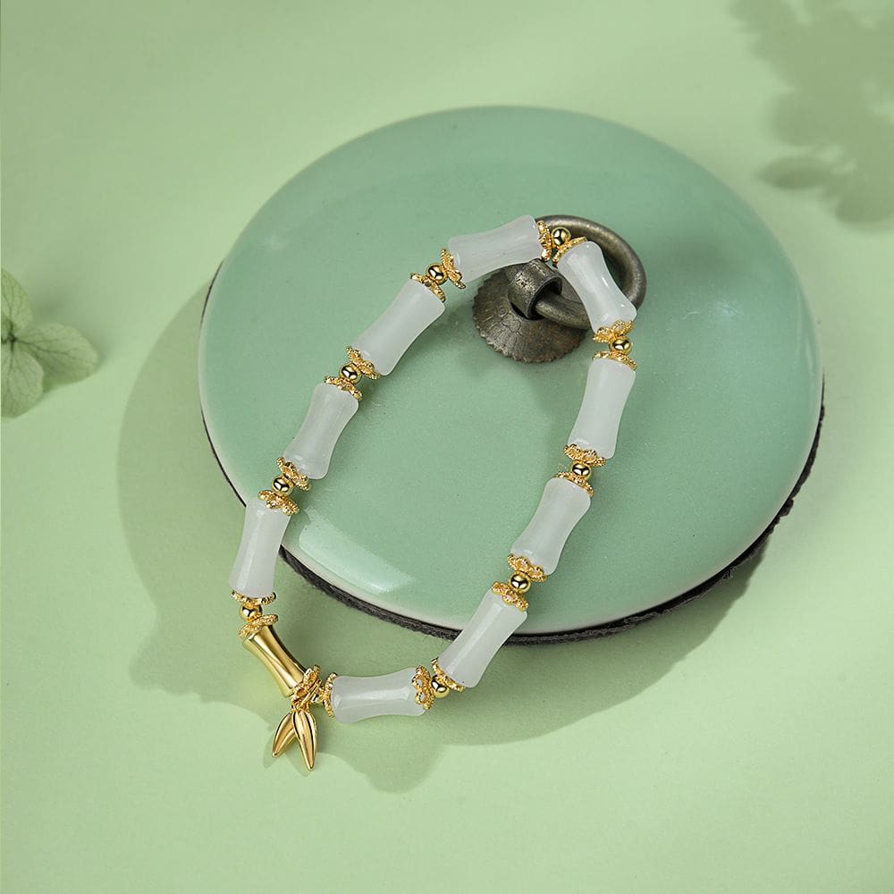 Pulseira de ágata branca para mulheres com miçangas inspiradas em bambu