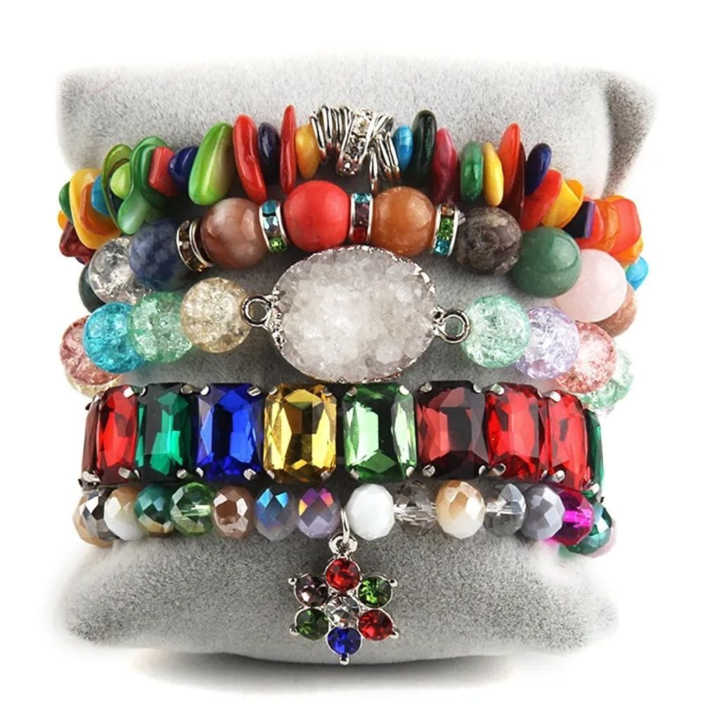 Conjunto de pulseiras Bohemian Stacked para mulheres, 7 peças com contas elásticas