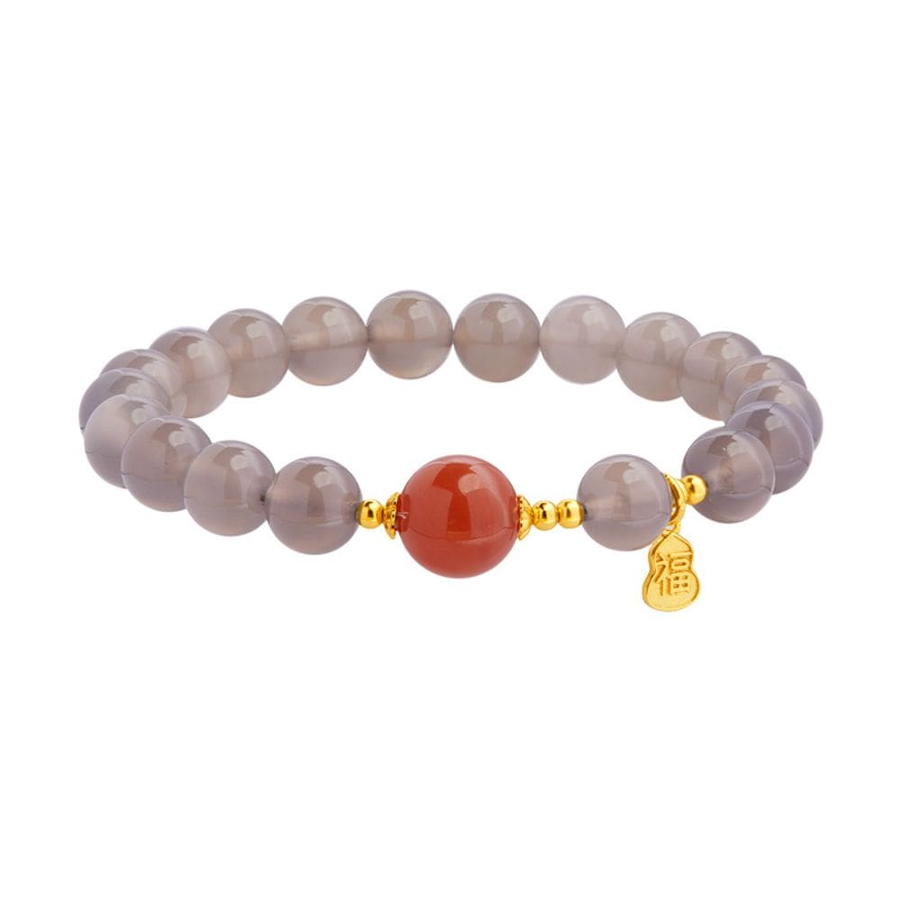 Pulseira de ágata cinza e pérolas de ágata vermelha do sul de 8 mm para mulheres