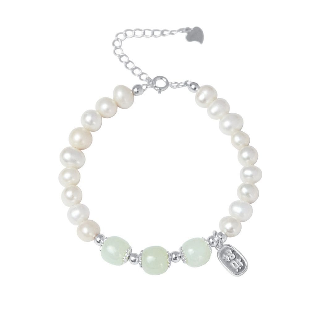 Pulseira de pérola de água doce e jade com miçangas para mulheres