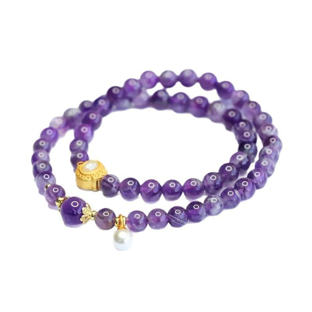 Pulseira de ametista natural de dupla camada de 6 mm para mulheres
