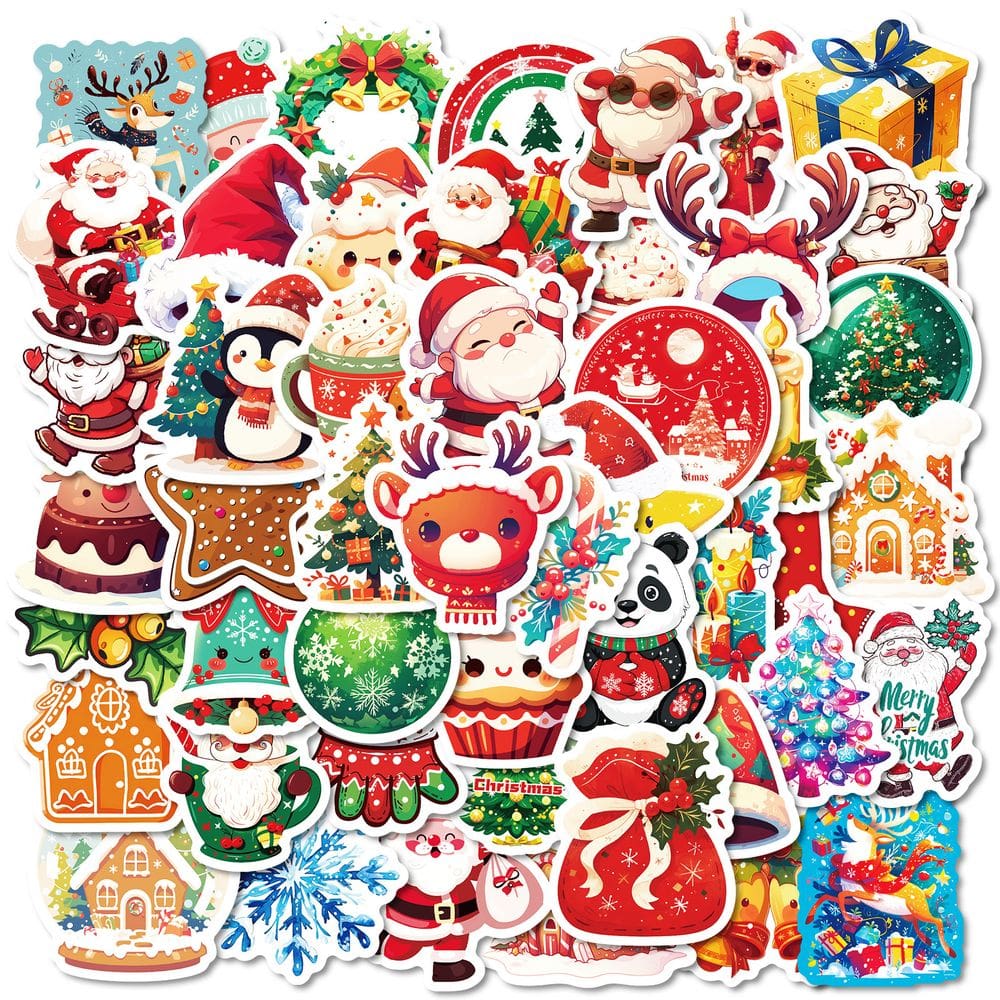 Pacote de adesivos, desenhos animados de Natal, vinil natalino, 50 unidades