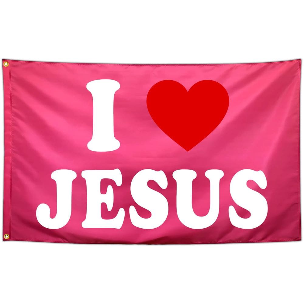 Bandeira Eu Amo Jesus Poliéster Rosa Vibrante 90x150cm