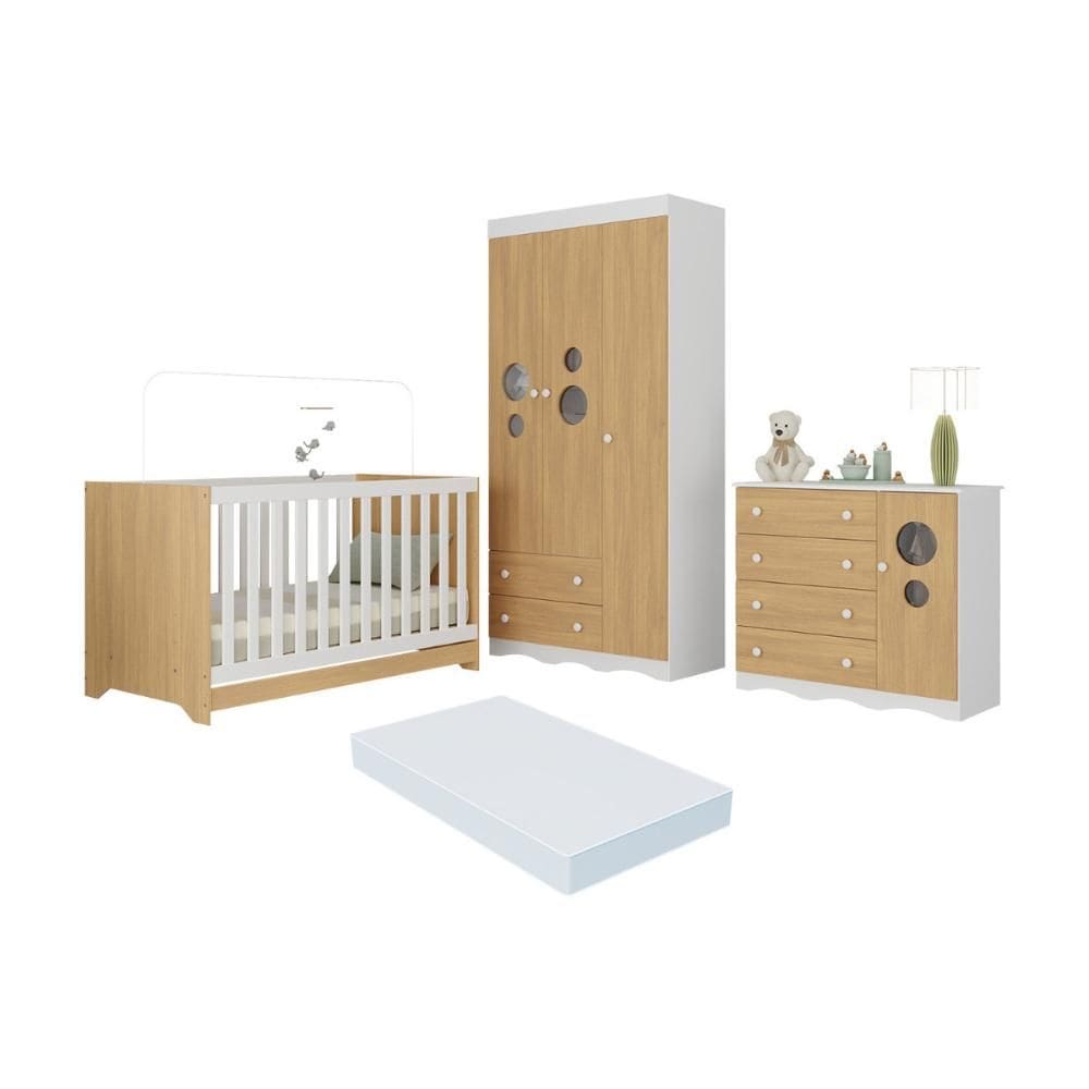 Quarto de Bebê Completo com Berço Americano 3 em 1 Colchão Incluso Sonho Multimóveis MP4639