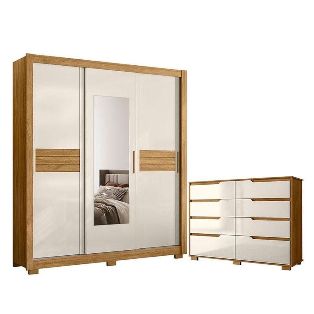 Guarda Roupa Casal Canadá E Cômoda Georgia Freijó Off White - Moval