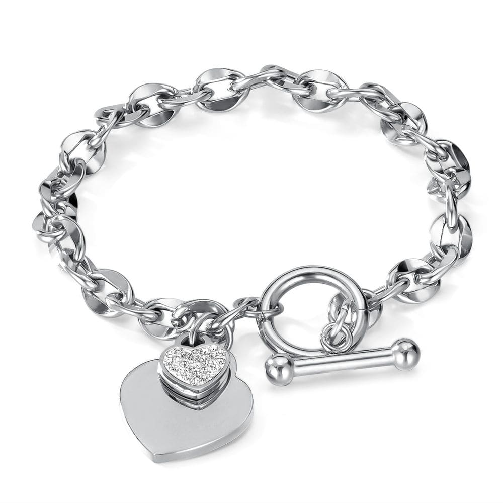 Pulseira Heart Charm para mulheres, corrente de aço inoxidável de 18 cm