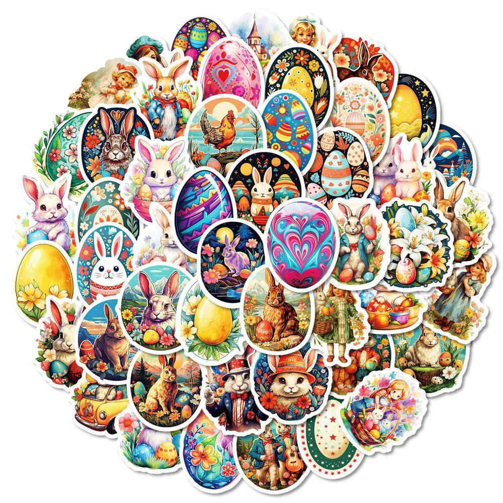Pacote de adesivos com tema de coelhinho da Páscoa, decalques de vinil com 50 unidades