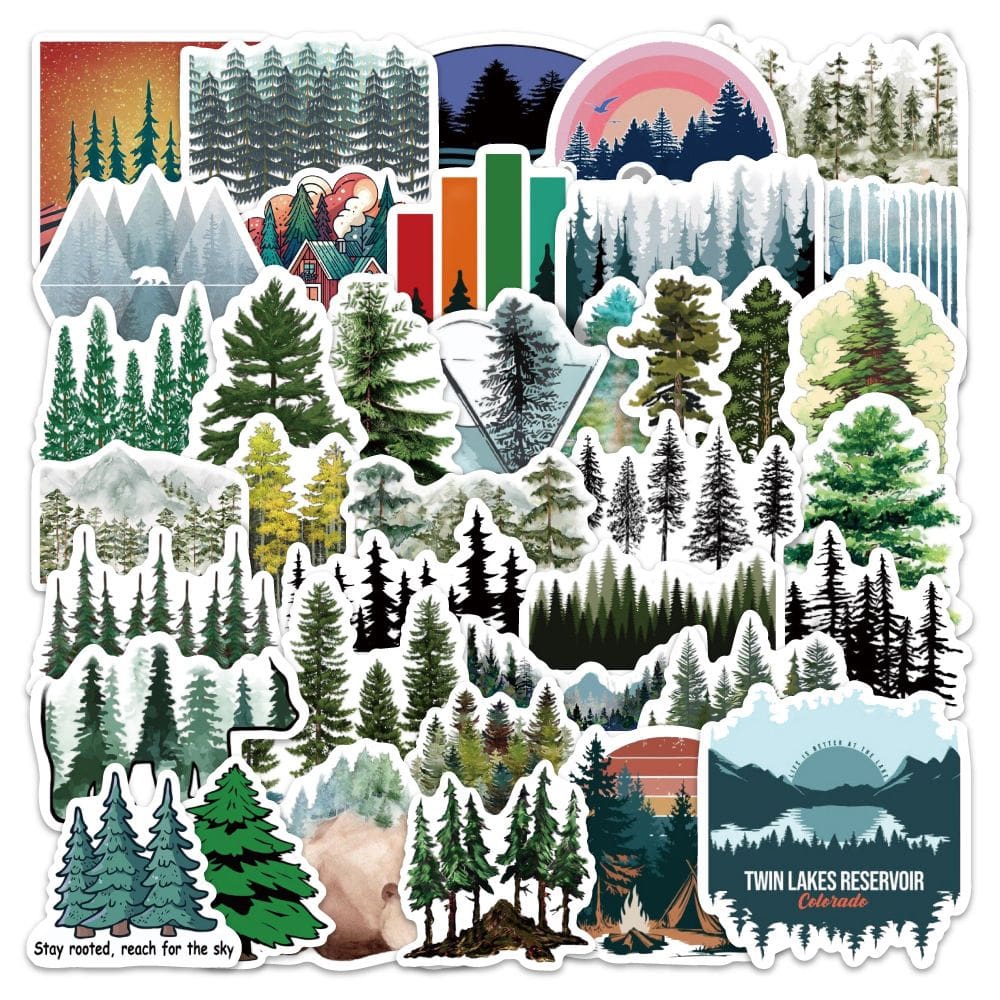 Adesivos Pine Tree Cartoon Forest Waterproof 60 unidades