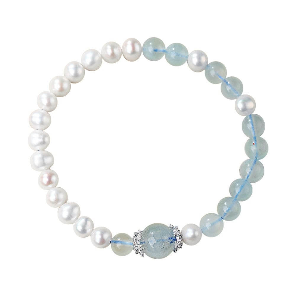 Pulseira Elegant Pearl and Aquamarine para mulheres