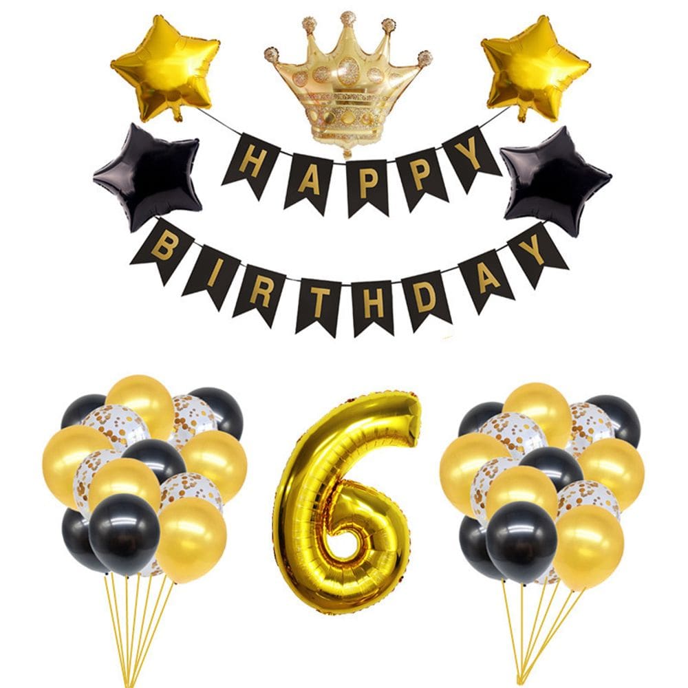Conjunto de balões em folha preta e dourada, 32 polegadas, número 6, 25 unidades