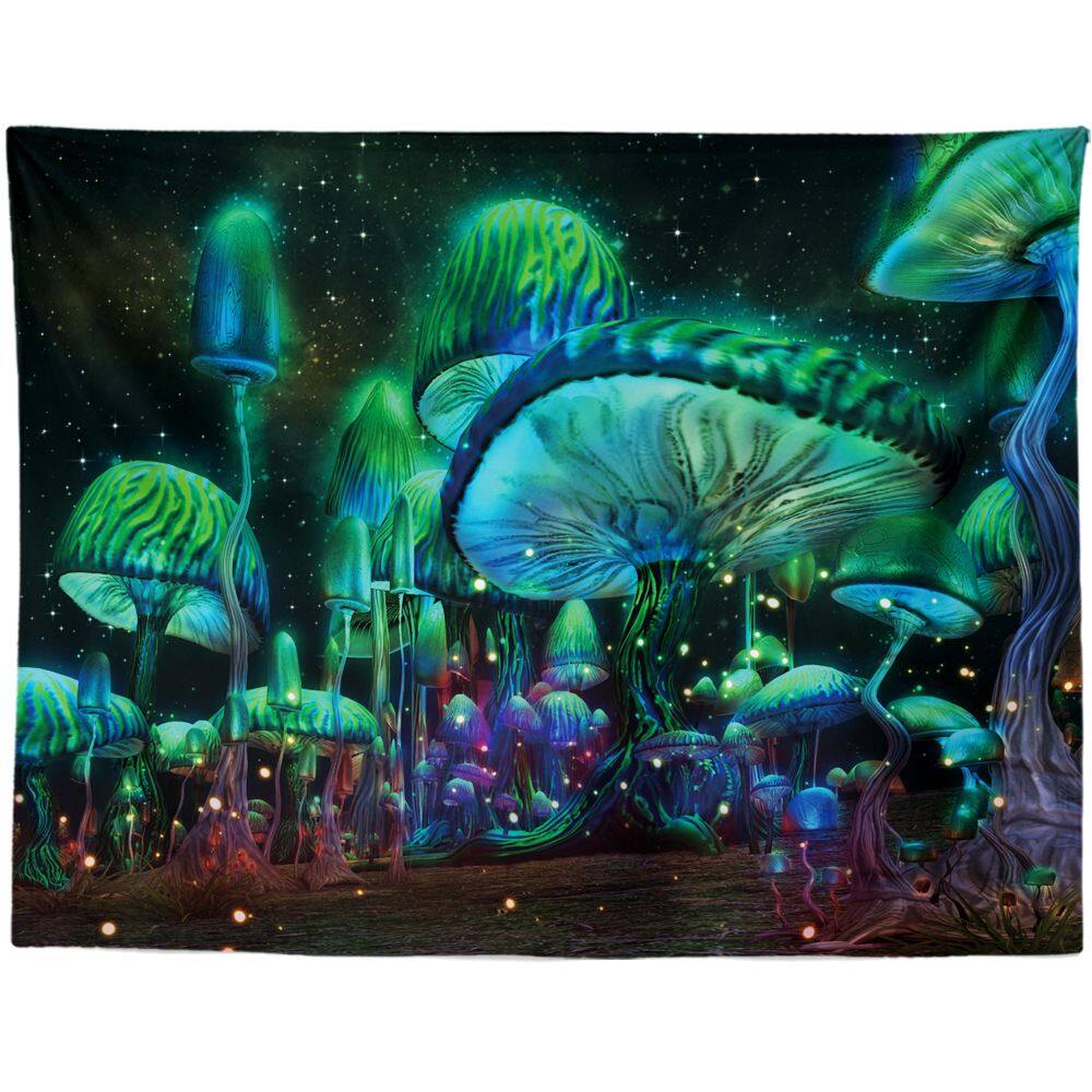 Tapeçaria para pendurar na parede Dreamy Mushroom Forest Neon Glow 150x130cm