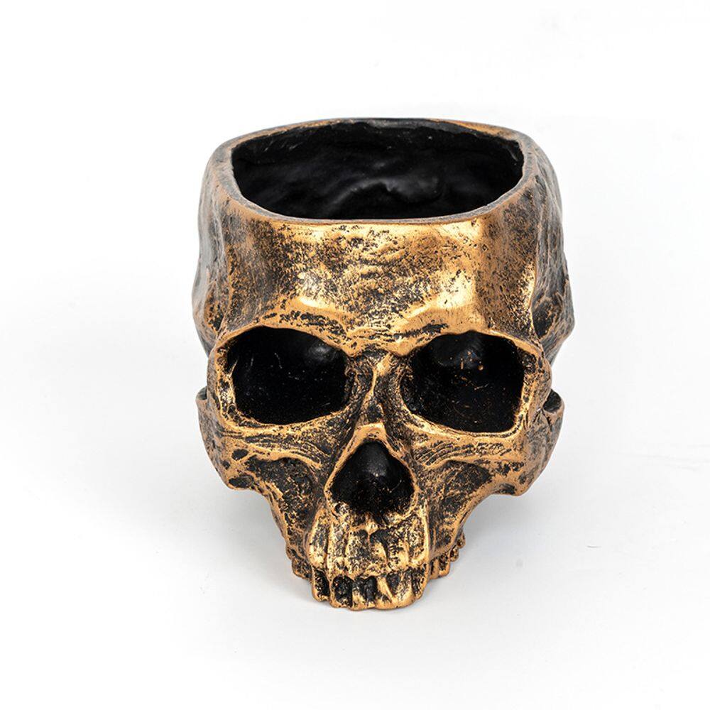 Caveira criativa de resina em vaso de flores, estilo gótico, 16,5 cm