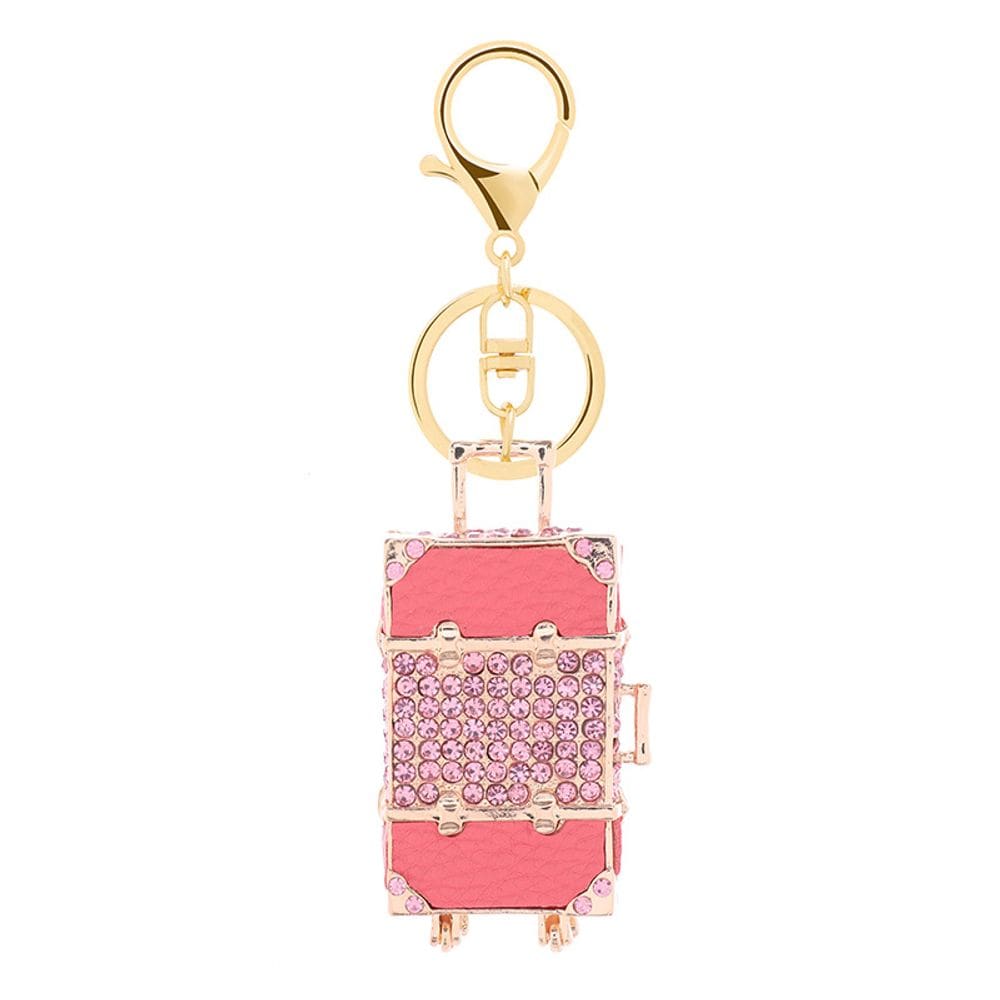 Chaveiro, bagagem moderna, mala de couro rosa, strass