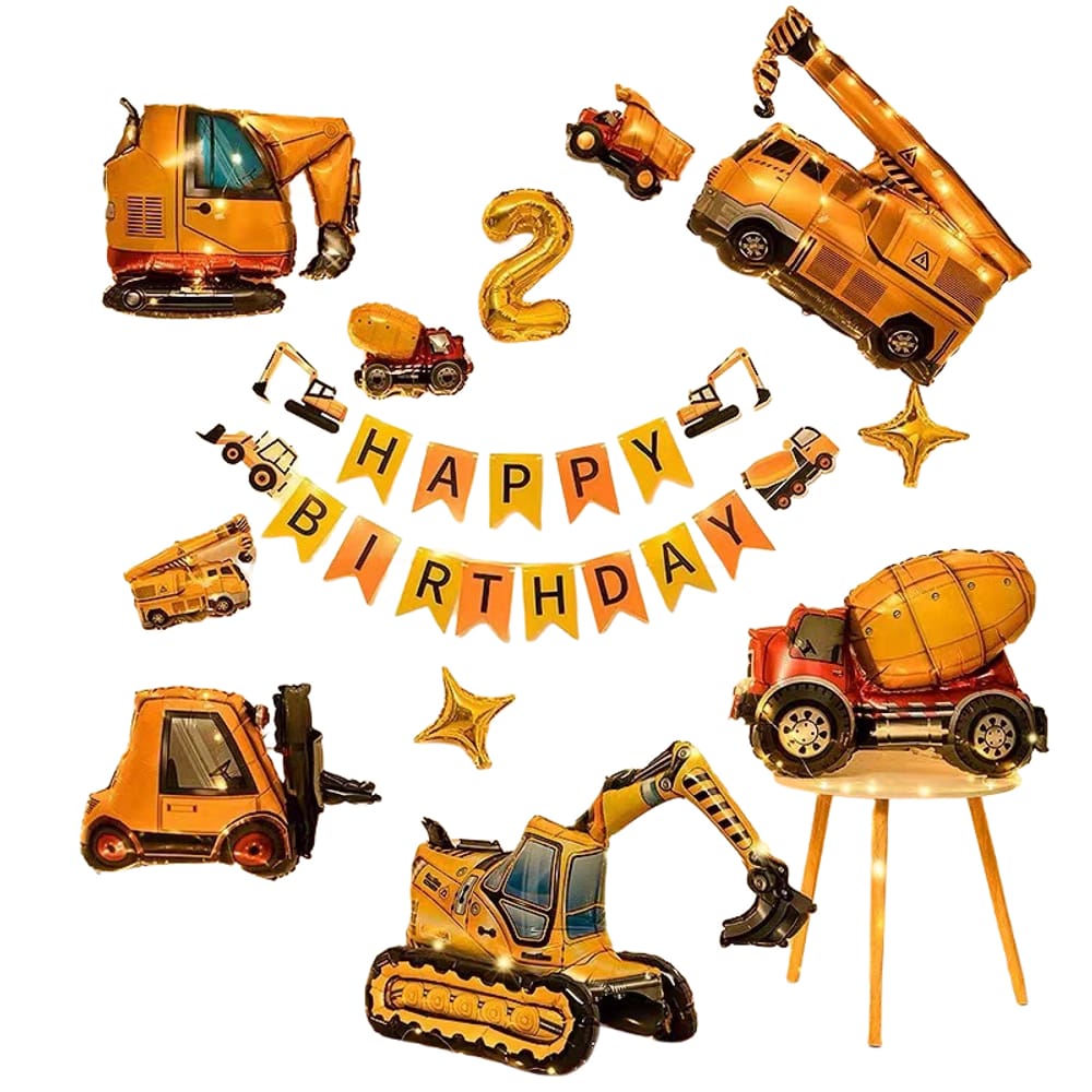 Conjunto de balões, tema de veículo de construção, 13 unidades com papel alumínio de 2 números