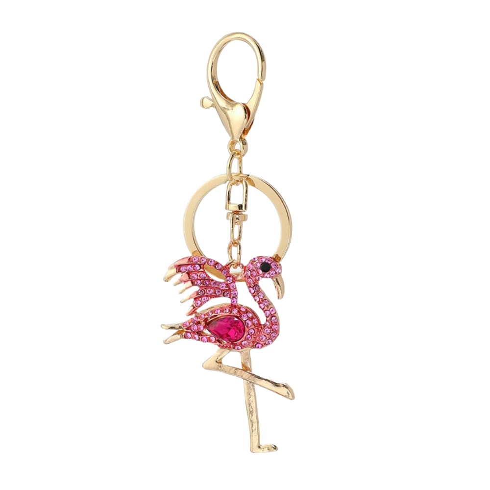 Chaveiro Pink Flamingo com detalhes de strass em liga de zinco