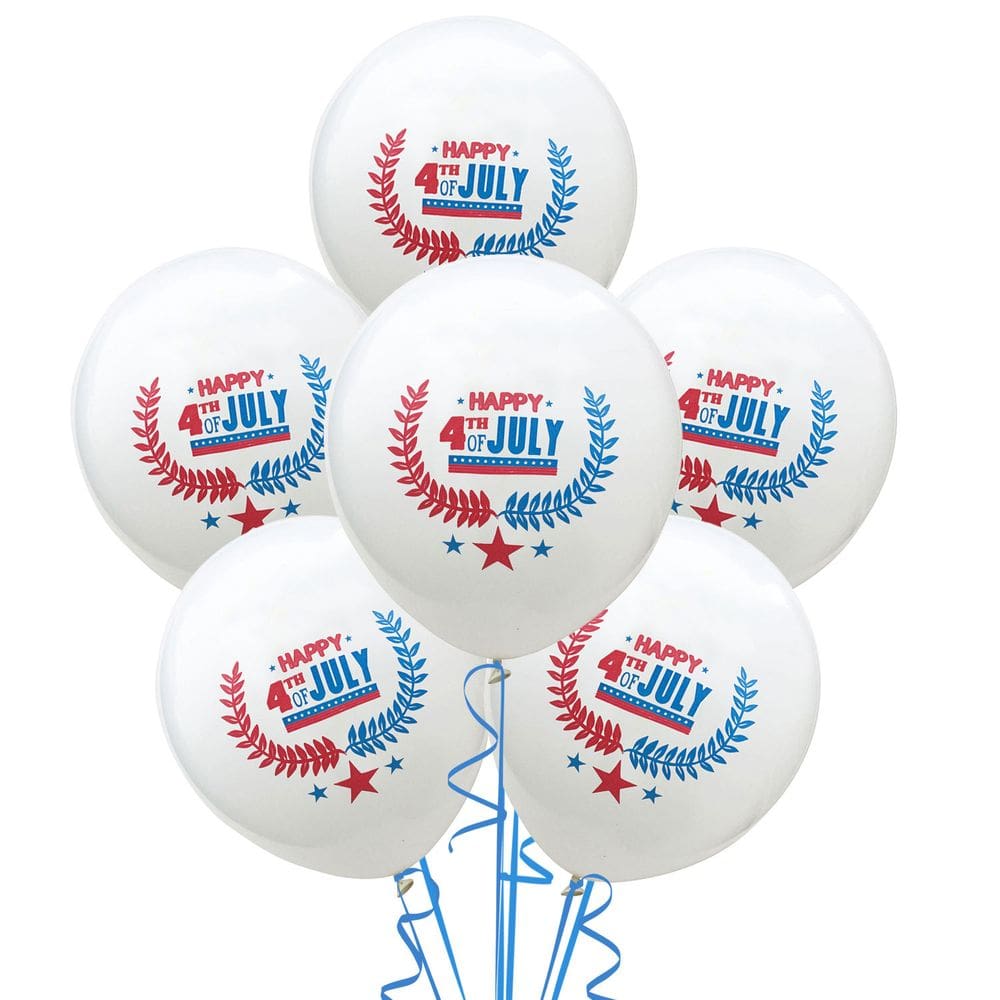 Balões de látex de 4 de julho, vermelho, azul com design impresso x10