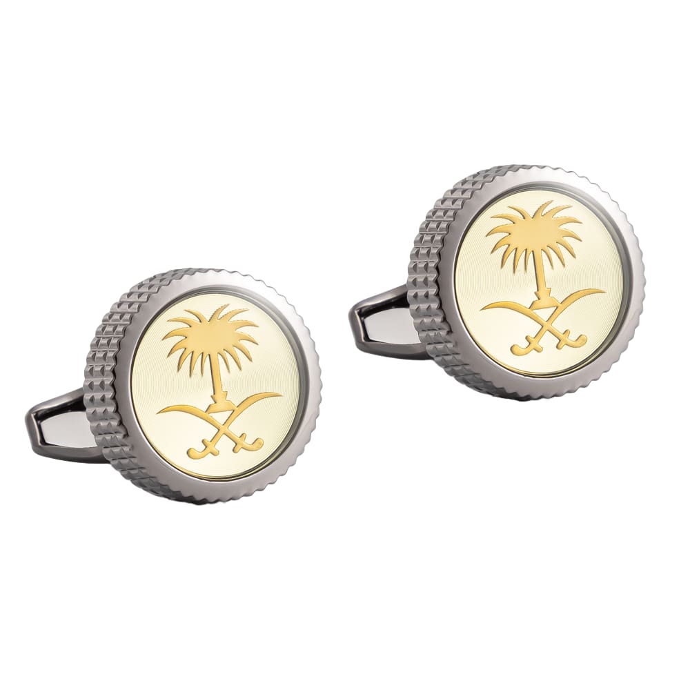 Abotoaduras: bandeira da Arábia Saudita para homens em tons dourados e prateados