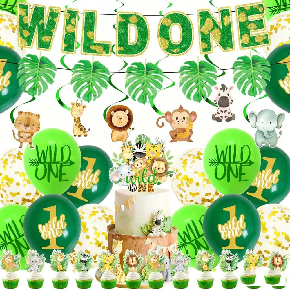 Conjunto de decoração de festa Wild One Safari Animal 44 unidades verdes
