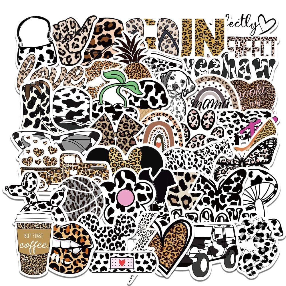 Pacote de adesivos Retro Cartoon Animal Aesthetic Leopard Print