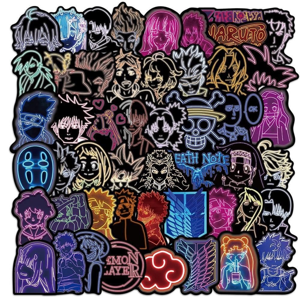 Pacote de adesivos Neon Anime, decalques de vinil impermeáveis, 50 unidades