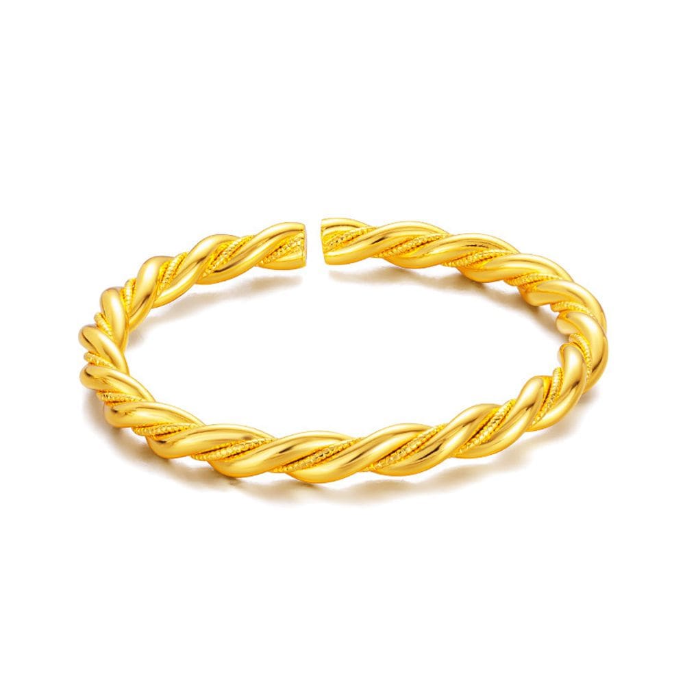 Pulseira de ouro vietnamita Placer Twisted Rope Open Cuff