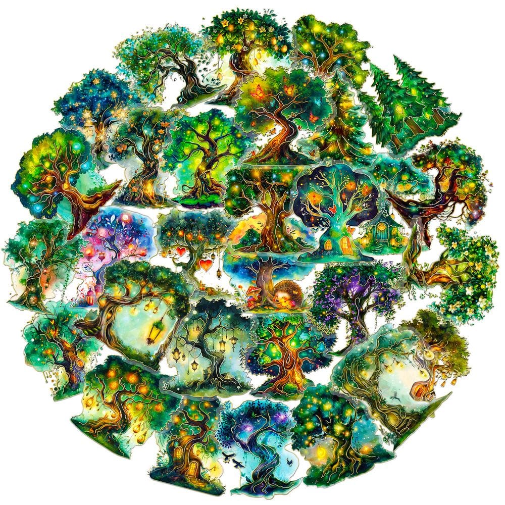 Adesivos holográficos Magical Tree, 50 unidades de vinil impermeável