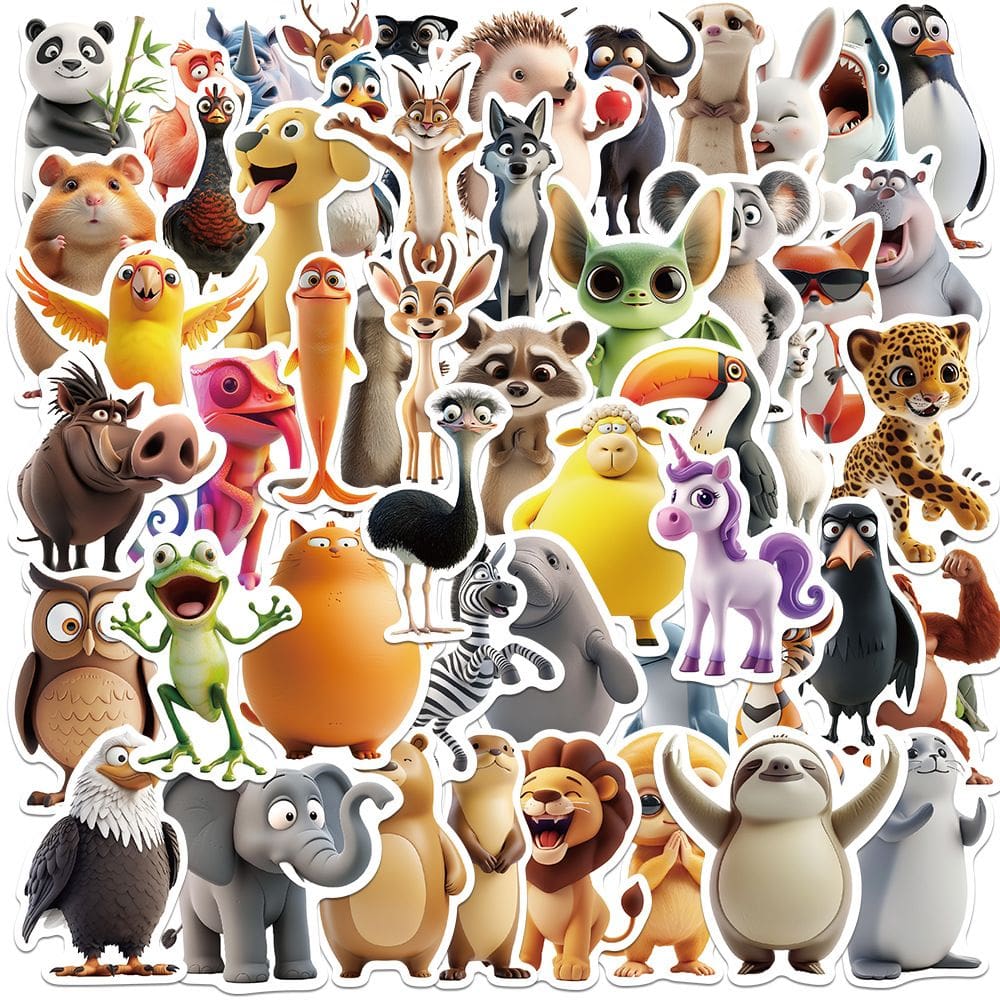 Adesivos 3D Animal Cute Cartoon, decalque de vinil, 55 unidades para bricolage