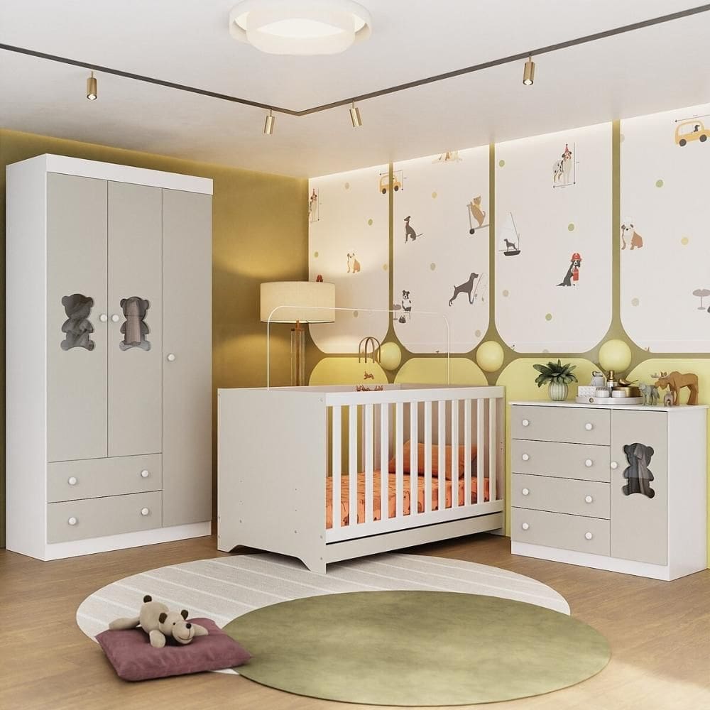 Quarto de Bebê Completo com Berço Americano 3 em 1 Teddy Multimóveis MP4652
