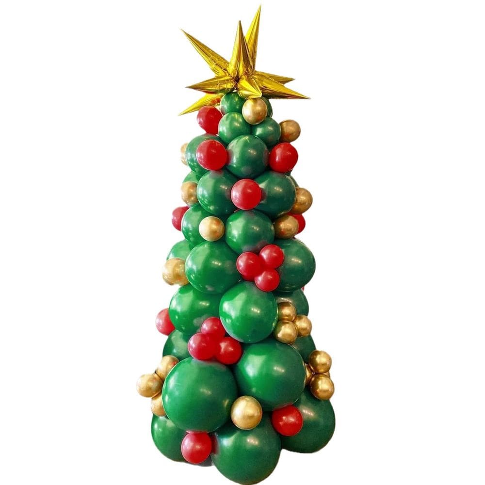 Decoração de árvore de balão de Natal 91 peças em vermelho, verde e dourado